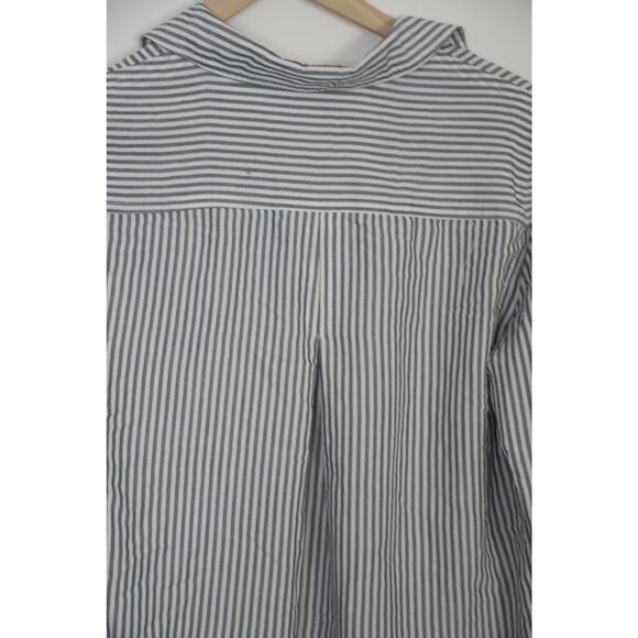 Grey Stripped Long Sleeve Button Up Blouse Size Small - Picture 6 of 7